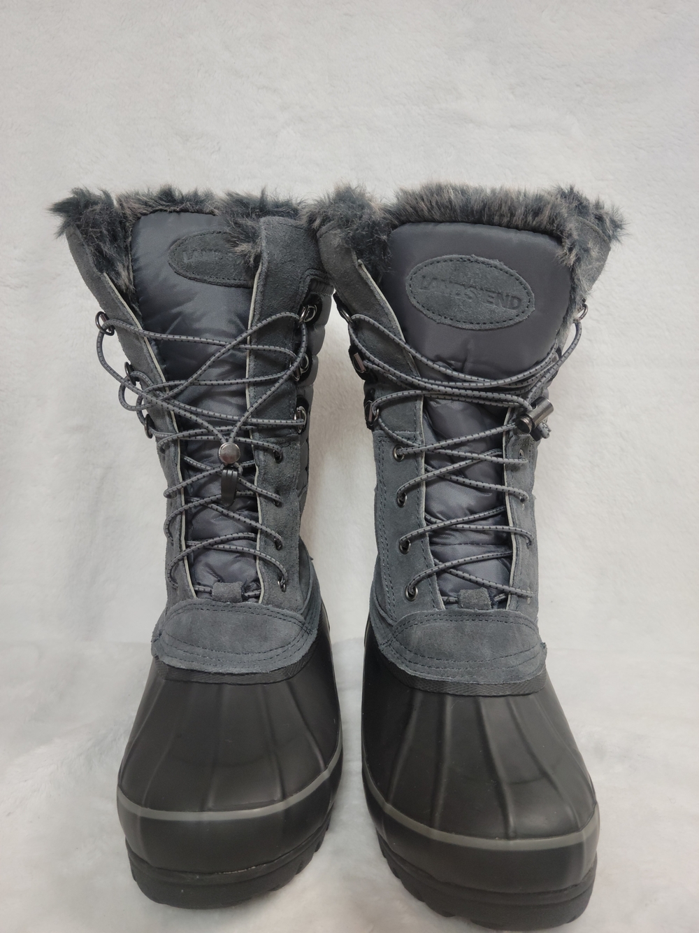 Lands' End Women's Gray Lace-Up Winter Boots with Faux Fur Cuff
